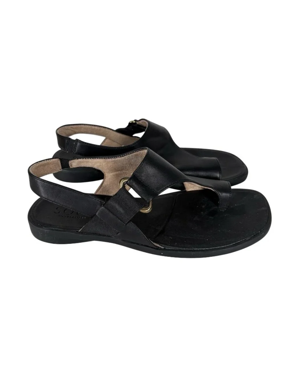 SOUL Naturalizer Women 8.5M Black Faux Leather Comfort Freya Flat Sandals - Picture 3 of 12